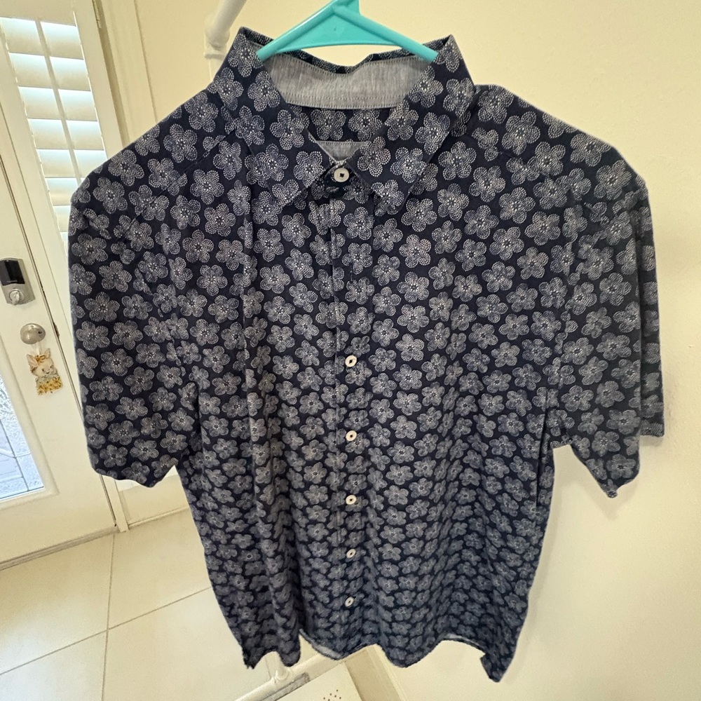 Johnston & Murphy Dark Blue Floral Button Down Shirt